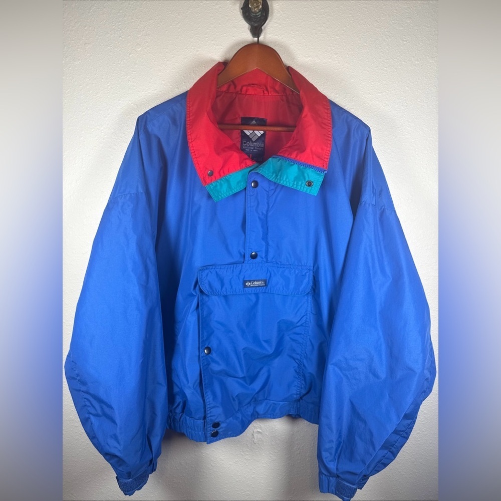 Columbia Jacket Windbreaker Mens XL Blue Red Green  80s RARE Vintage Retro Zipup